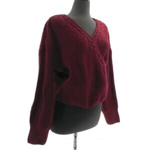 Derek Heart Burgundy Cropped V-Neck Sweater - Women's Plus Size 3X - Cozy Warm